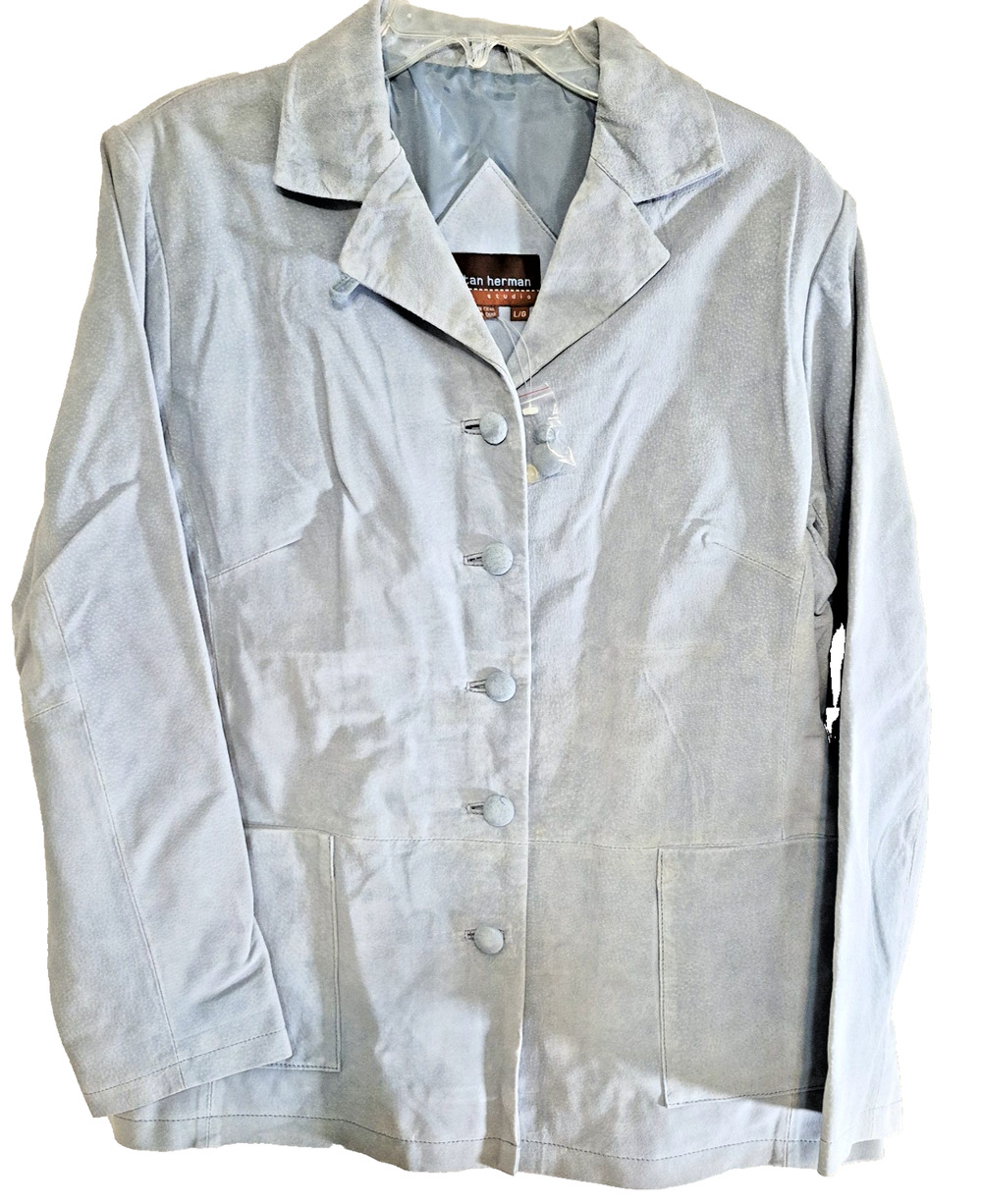Stan Herman Studio Womens Large Blue Genuine Suede Leather Jacket Blazer